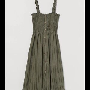 NWT H&M Olive Green Striped Midi Dress